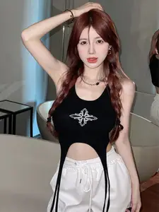 StyleCast x Revolte scoop neck typography Tank Crop Top