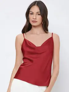 StyleCast Maroon Cowl Neck Satin Top