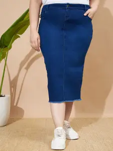 Purple Feather Pencil Midi Skirt