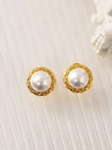 VAGHBHATT Gold-Plated Pearls Studded Circular Studs