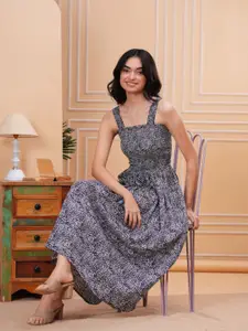 HIGHLIGHT FASHION EXPORT Women Floral Fit & Flare Smocked  Midi Dress