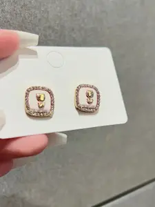 VAGHBHATT Gold-Plated Crystals Studded Square Shaped Studs