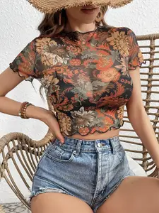 StyleCast Print Blouson Crop Top