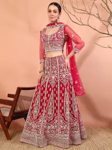 Chhabra 555 Floral Embroidered Mirror Work Tasselled Lehenga Choli With Dupatta