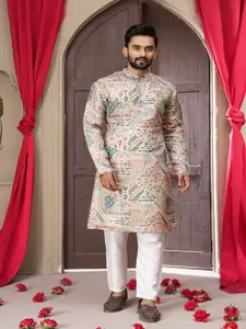 Bandidhari Fashion Men Floral Printed Daily Silk Straight Kurtas