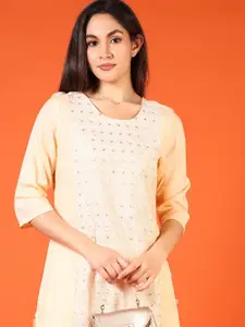 V-Mart Floral Embroidered Round Neck Sequinned Straight Kurta