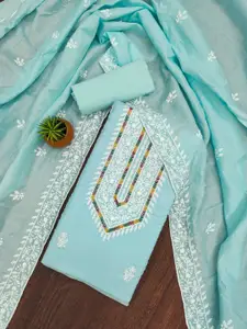 Panzora Floral Embroidered Thread Work Silk Cotton Unstitched Dress Material