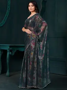 Saree mall Floral Printed Beads and Stones Pure Silk Sarees