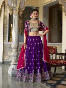 LOOKNBOOK ART Embroidered Ready To Wear Lehenga With Unstitched Blouse & Dupatta