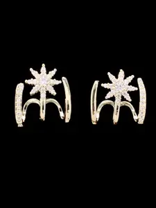 VAGHBHATT Gold-Toned Cubic Zirconia Studded Starburst Dual-Band Statement Floral Studs