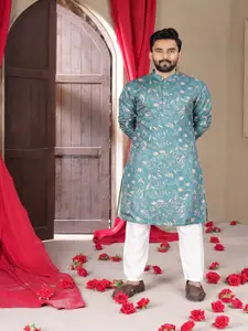 Bandidhari Fashion Floral Printed Mandarin Collar Straight Kurta