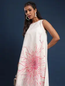 Taavi Women Floral Printed Cotton Linen A-Line  Dress