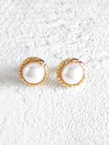 VAGHBHATT Gold-Plated Pearls Beaded Textured Rim Circular Studs