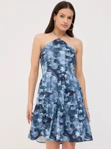DressBerry Tie and Dye Dyed Halter Neck Fit & Flare Dress