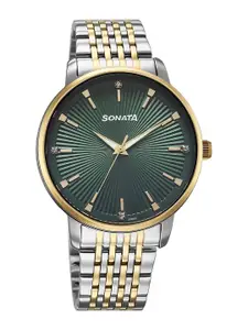 Sonata Men Brass Embellished Dial & Bracelet Style Straps Analogue Watch 77156BM02