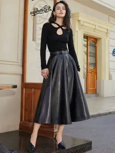 Outzidr Women PU Flared Skirt