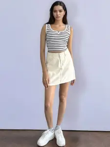 Outzidr Solid High Waist A- Line Mini Skirt