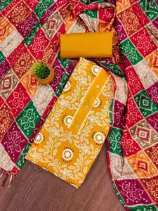 Panzora Floral Embroidered Thread Work Cotton Unstitched Dress Material