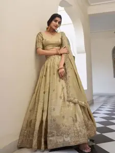 LOOKNBOOK ART Floral Embroidered Ready to Wear Lehenga & Unstitched Blouse With Dupatta