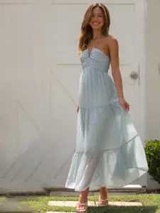 StyleCast Blue Halter Neck Chiffon Maxi Dress