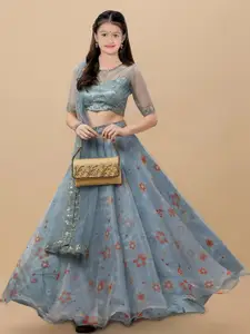 BAESD Girls Floral Embroidered Semi-Stitched Lehenga & Unstitched Blouse With Dupatta