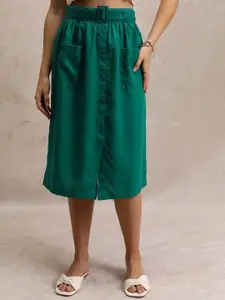 Tokyo Talkies High Waist A- Line Midi Skirt