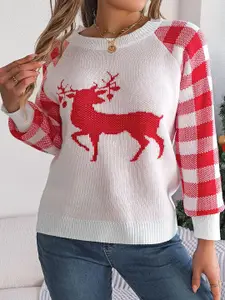 StyleCast x Revolte Women Ribbed Self Design Round Neck Pullover Sweater