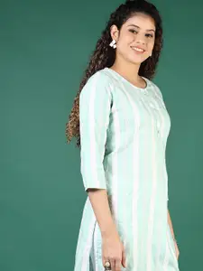 V-Mart Striped Round Neck Straight Kurta