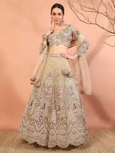 Chhabra 555 Floral Embroidered Sequinned Peacock Inspired Resham Lehenga Choli & Dupatta