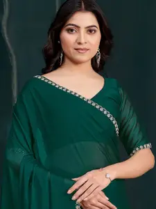 Saree mall Women Solid Beads and Stones Pure Crepe Sarees