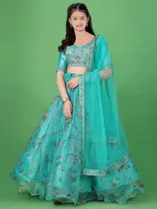 BAESD Girls Floral Embroidered Semi-Stitched Lehenga & Unstitched Blouse With Dupatta