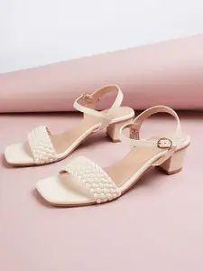 max Women PU Block Heels Square Toe Sandals