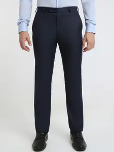 Raymond Men Self Design Striped Regular Fit Mid-Rise Formal Trousers