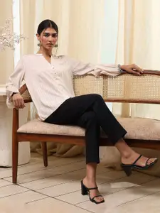 Biba Striped Mandarin Collar Top