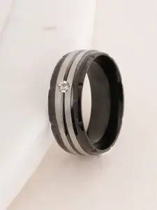 PALMONAS Splendid Silver Black Band Ring for Mens (Size- 10) - Waterproof & Anti-Tarnish