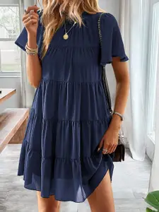 StyleCast x Revolte Navy Blue Fit & Flare Knee Length Dress