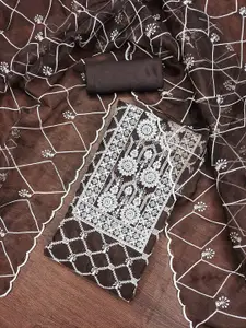 Panzora Floral Embroidered Thread Work Organza Unstitched Dress Material