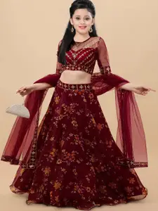 BAESD Girls Floral Embroidered Semi-Stitched Lehenga & Unstitched Blouse With Dupatta