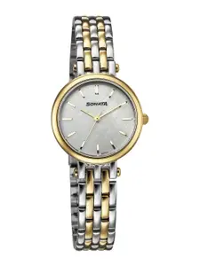 Sonata Women Brass Dial & Bracelet Style Straps Analogue Watch 87082BM01