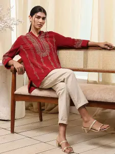 Biba Embroidered Thread Work Mandarin Collar Short Kurta