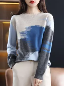StyleCast Women Abstract Self Design Round Neck Long Sleeves Top