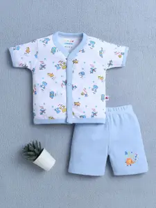 BUMZEE Boys Printed Short Sleeves Pure Cotton Shirt With Shorts