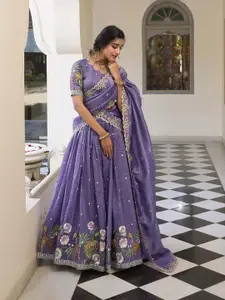 LOOKNBOOK ART Floral Embroidered Ready to Wear Lehenga & Unstitched Blouse With Dupatta