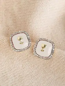 VAGHBHATT Gold-Plated Crystals Studded Square Shaped Studs
