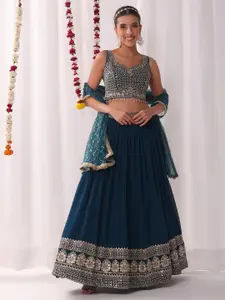 Chhabra 555 Floral Embroidered Sequinned Georgette Lehenga Tasselled Choli With Dupatta