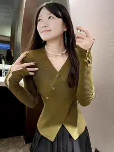 StyleCast Women V-Neck Long Sleeves Wrap Sweater