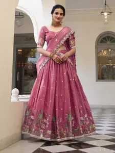 LOOKNBOOK ART Floral Embroidered Ready to Wear Lehenga & Unstitched Blouse With Dupatta