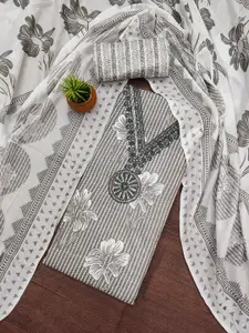 Panzora Floral Printed Embellished Cotton Unstitched Dress Material