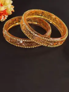 LAVAZZA Set Of 2 Zircon Diamonds & Crystals Studded Glass Bangles