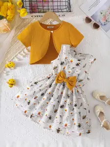 INCLUD Girls Floral Print Bow Fit & Flare Dress